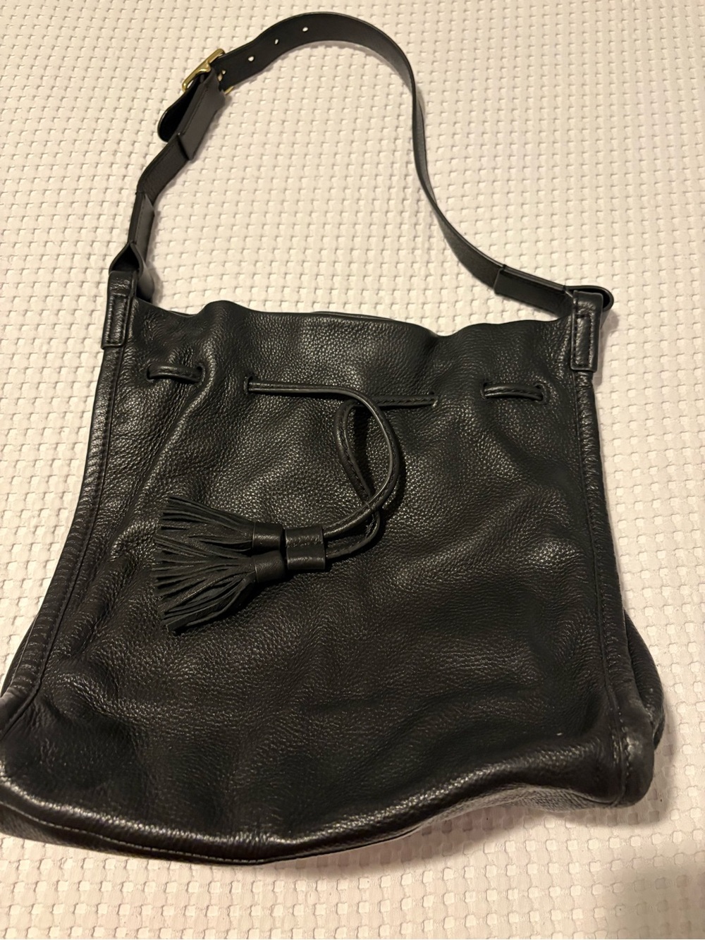 Fossil Black Leather Tassel Drawstring Shoulder Bag